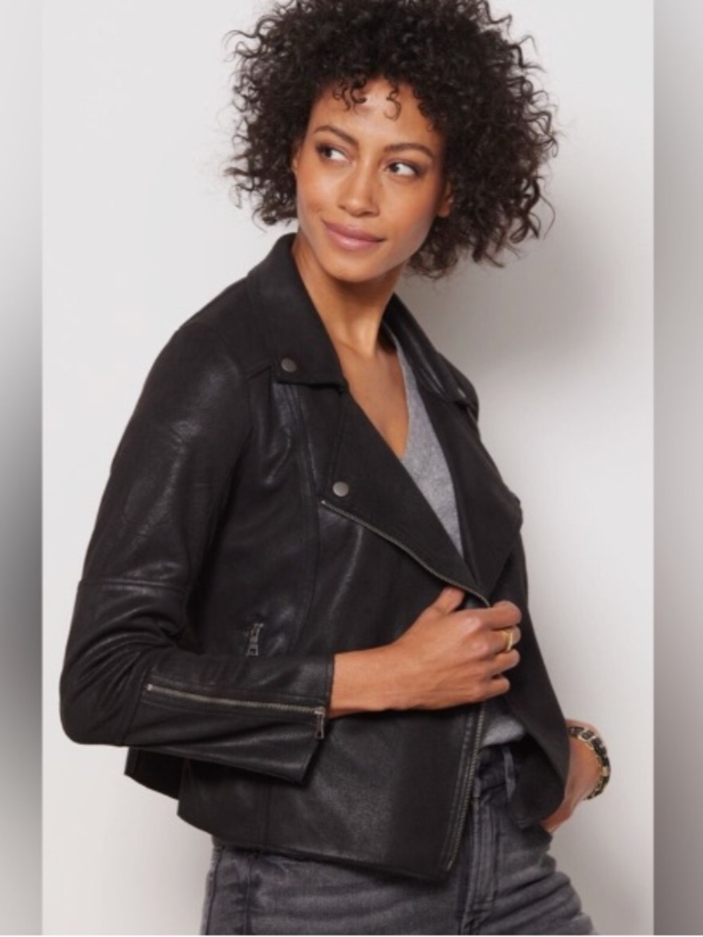 Evereve Black Faux Leather Suede Moto Jacket